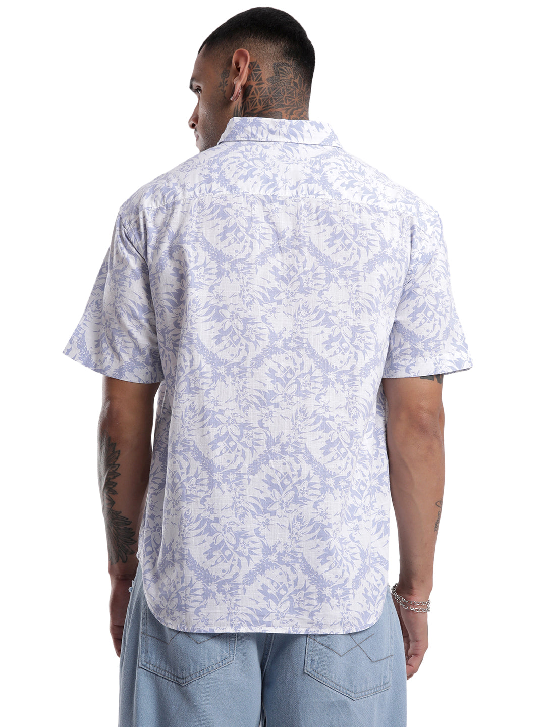 Abstract White Floral Print Shirt