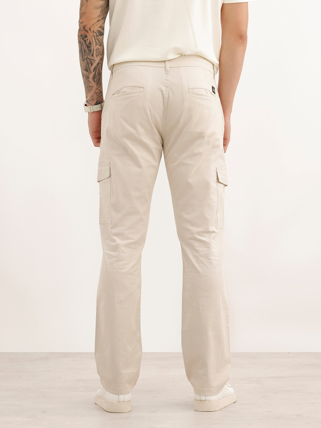 Solid Straight Fit Cargo Trouser | Beige | WVTR4001F