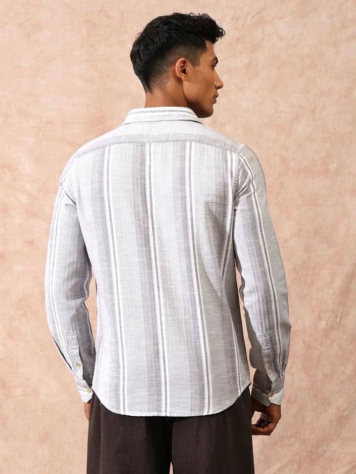 Casual Striped Herringbone Shirt | Grey