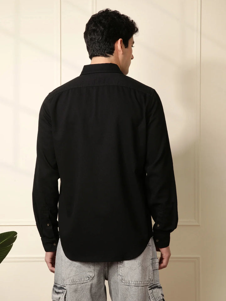 Fine Corduroy Slim Fit Shirt | Black