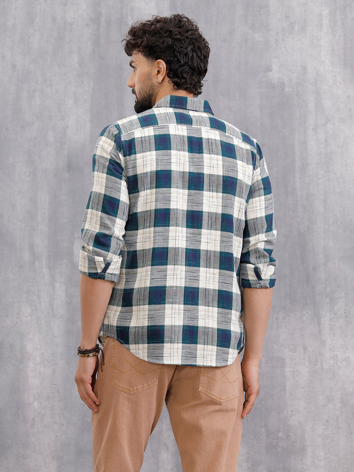 Space Dyed Check Shirt In Slim Fit | Teal