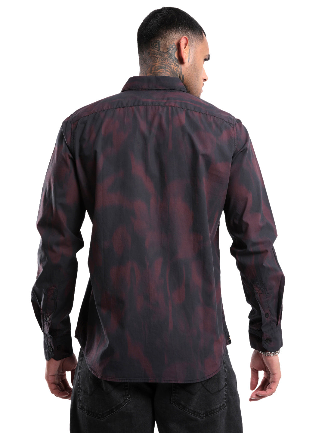 Abstract Maroon Satin Printed Shirt