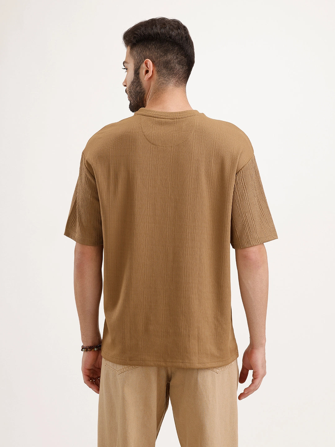 Textured Oversized Cut & Sew T-Shirt | Khaki