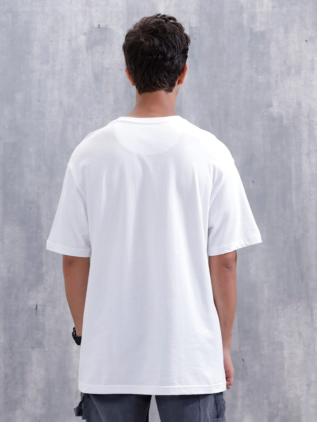 Men’s Casual Oevrsized Fit T-Shirt With Fe Patch | White