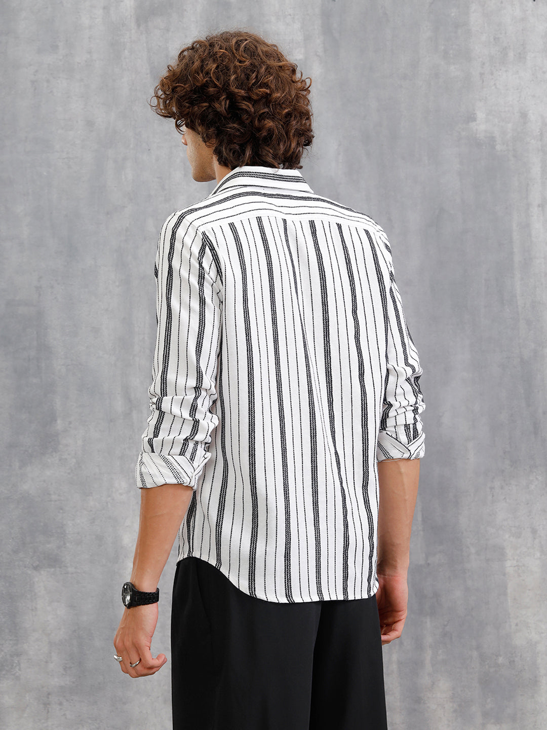 Slim Fit Stripe Shirt In Chenille Yarn | White