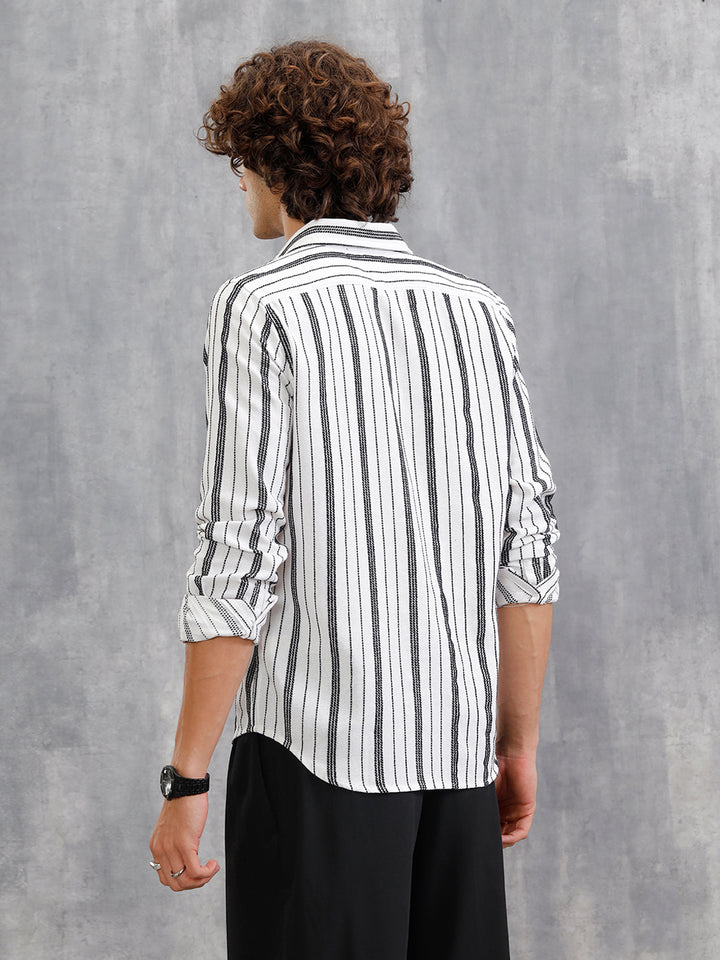 Slim Fit Stripe Shirt In Chenille Yarn | White