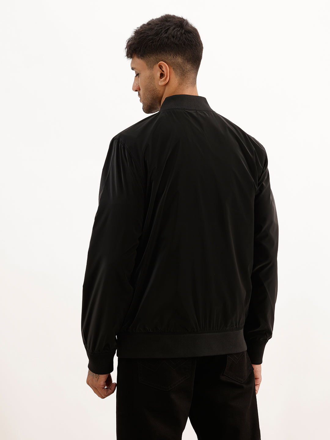 Solid Regular Fit Bomber Jacket | Black