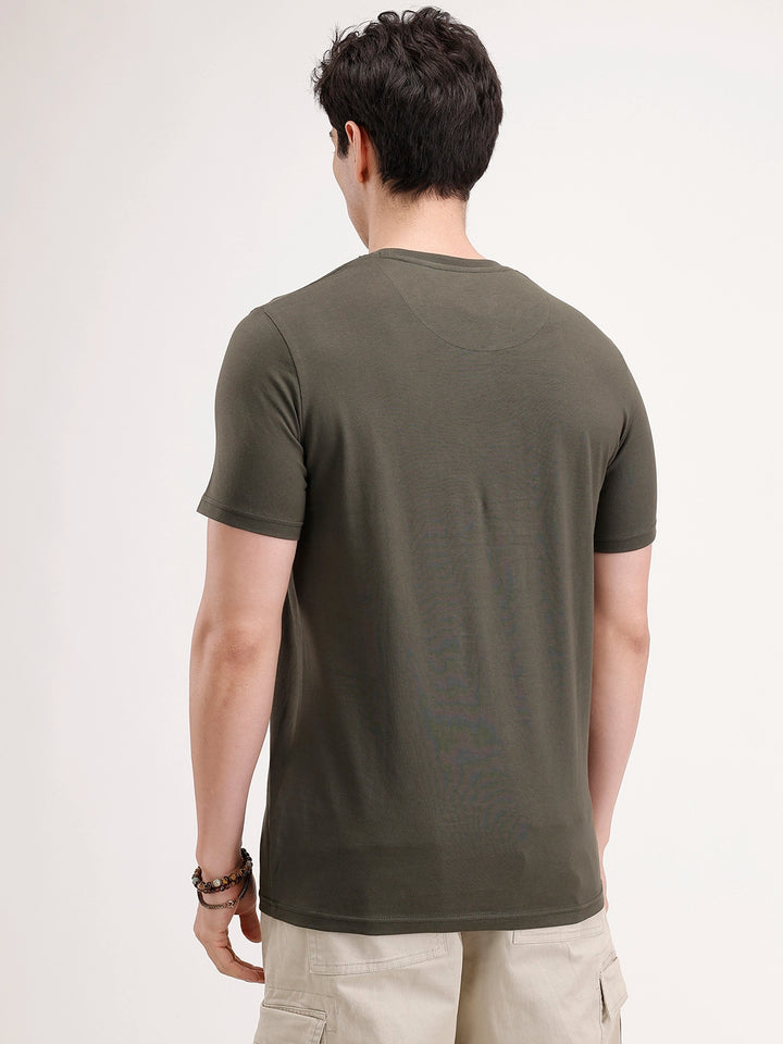 Slim Fit Flock Printed T-Shirt | Olive