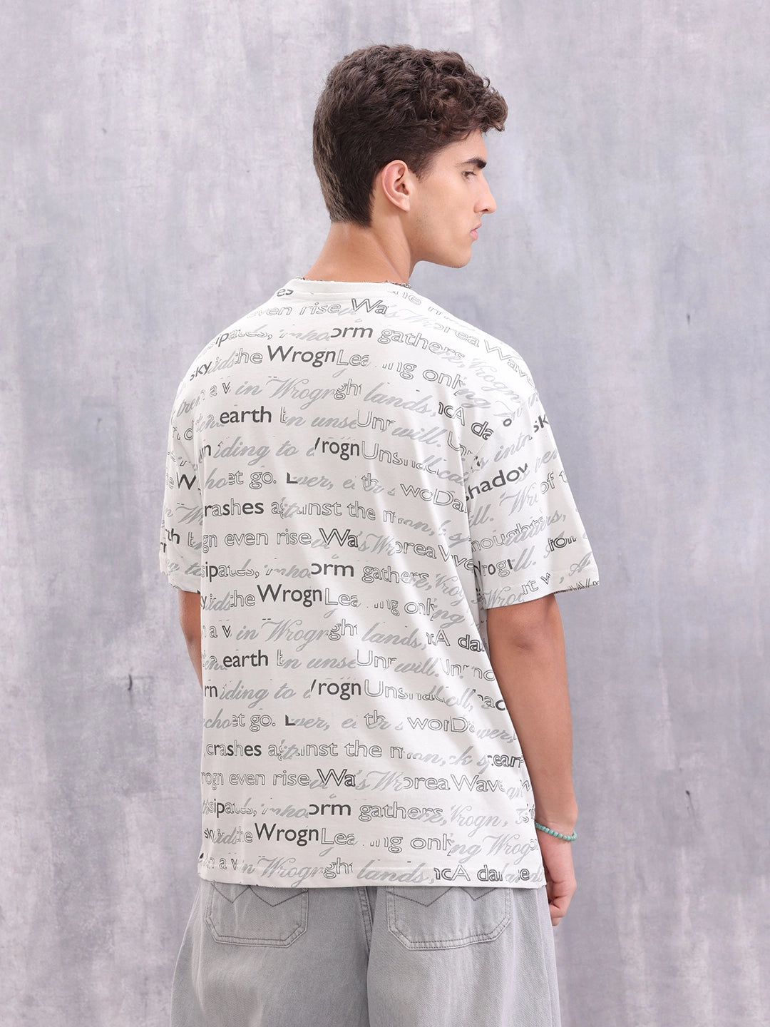 Typo Inspired Aop Oversized Fit T-shirt | Light Grey