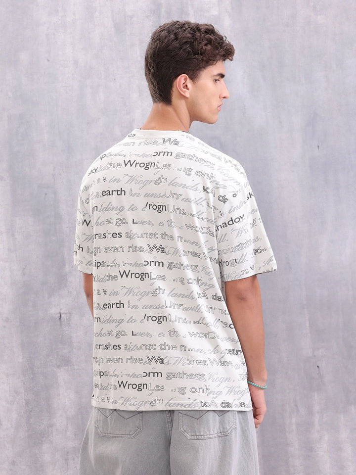 Typo Inspired Aop Oversized Fit T-shirt | Light Grey