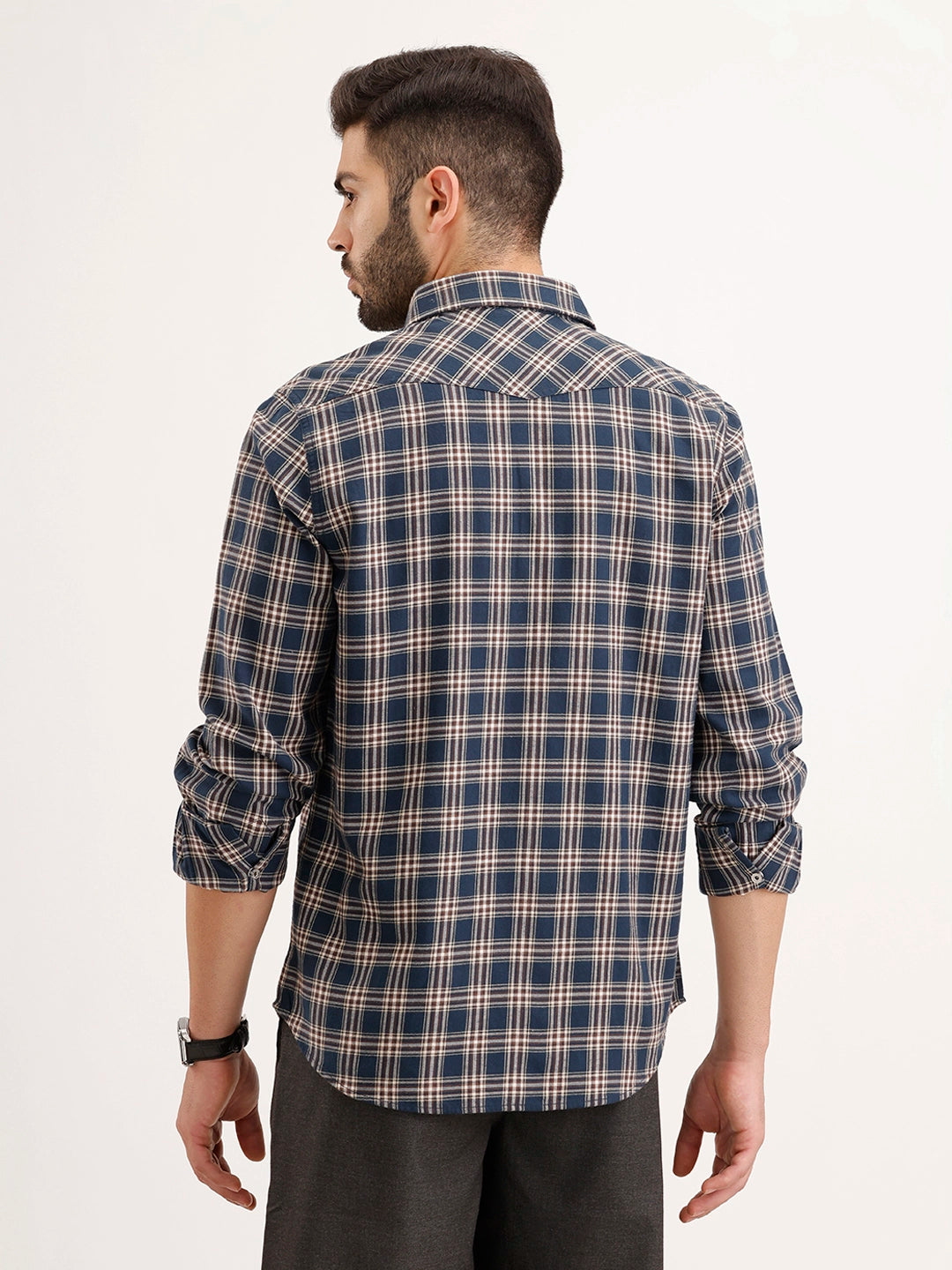 Slim Fit Double Pocket Checkered Shirt | Blue