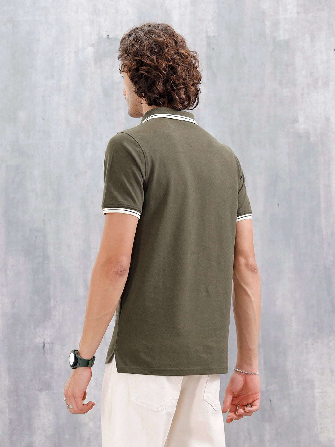 Contrast Tipped Johnny Collar Slim Fit Polo | Olive