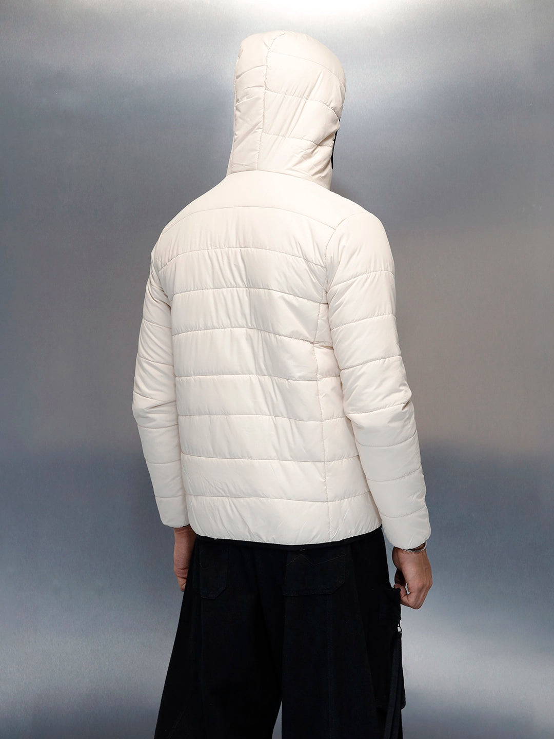 Puffered Men's Casual Slim Fit Hooded Jacket | Beige