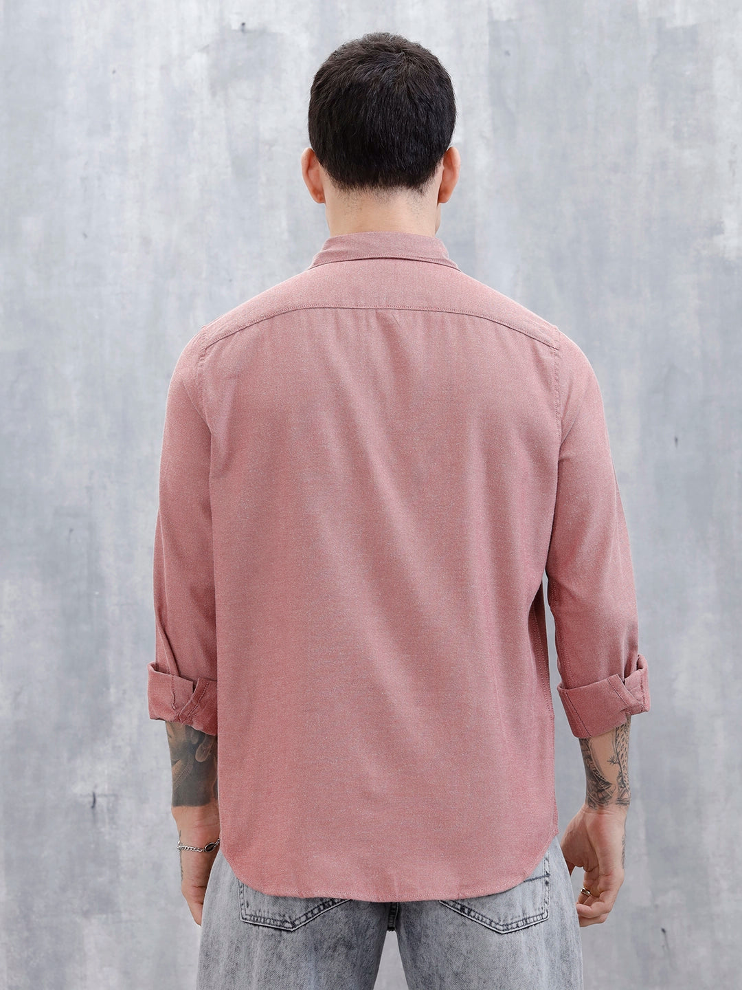 Wrogn Men's Classic Spread Collar Slim Fit Shirt | Red
