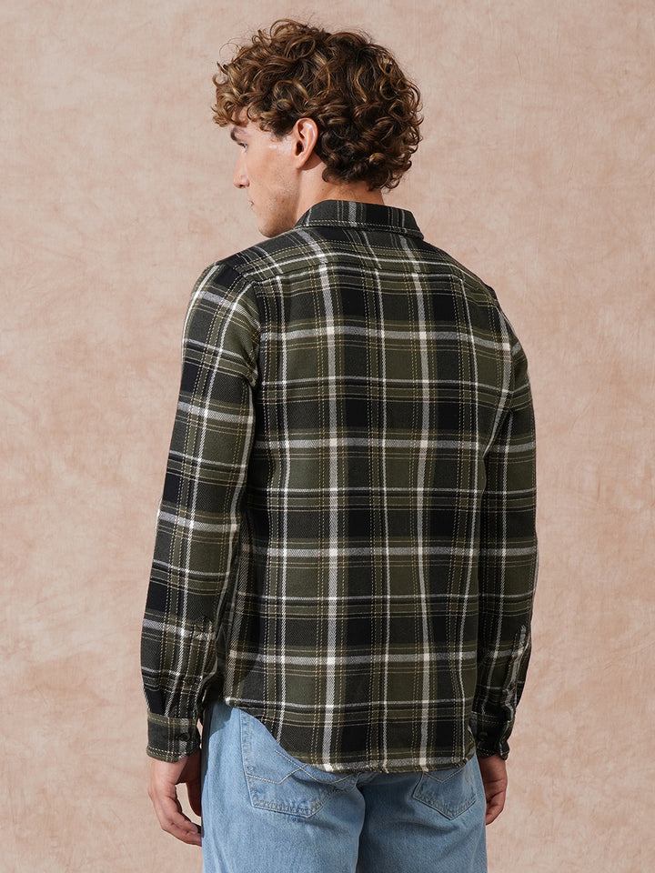 Double Pocket Checked Shirt | Olive