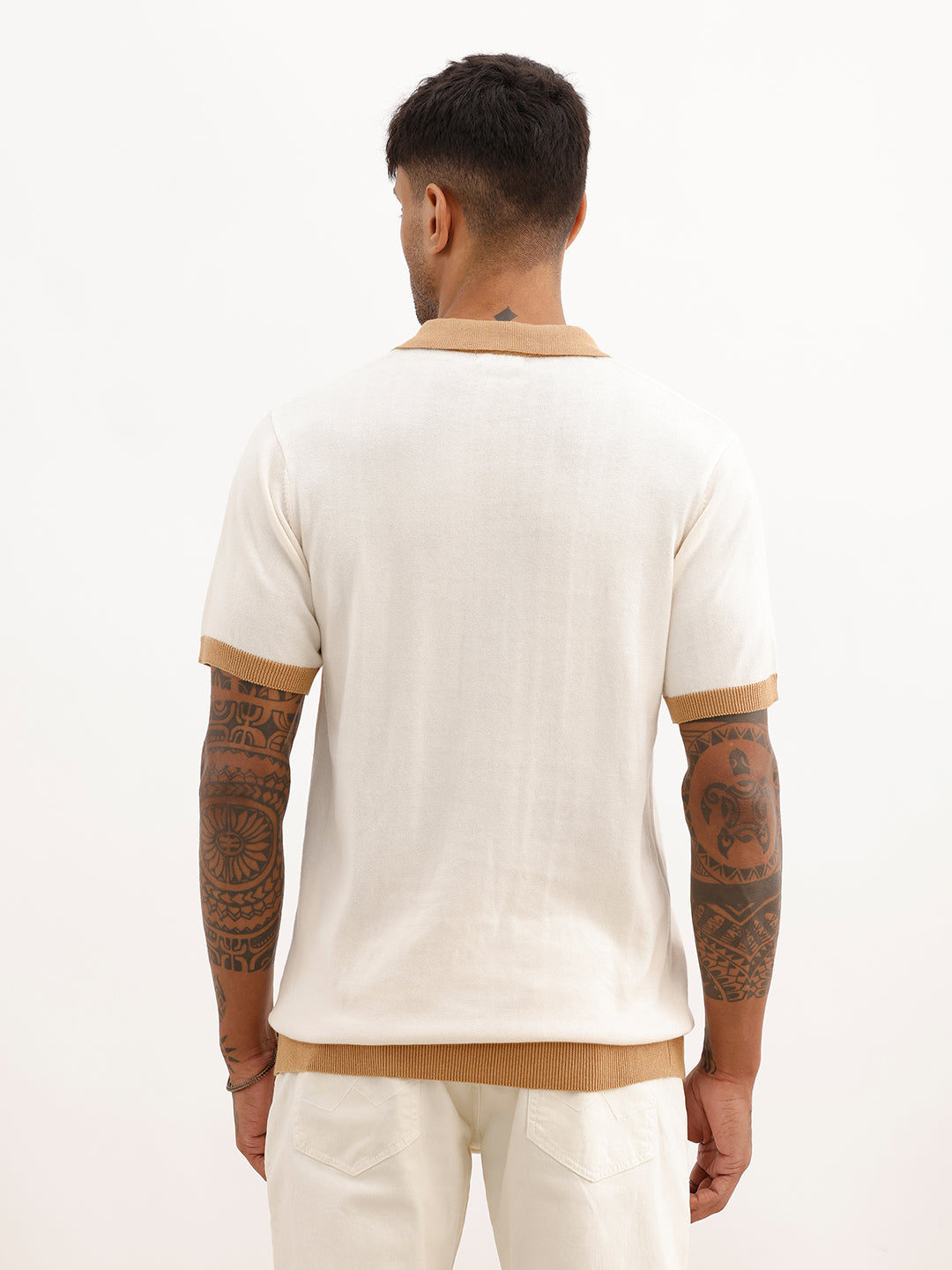 Regular Fit Contrast Collar Polo T-Shirt | Beige
