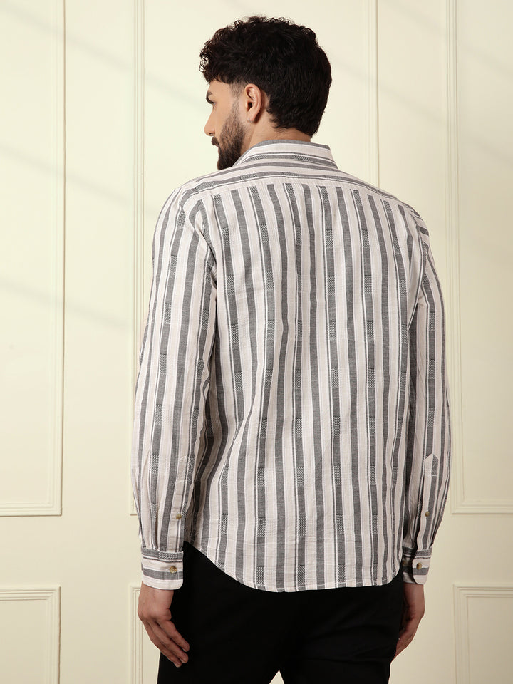 Textured Stripes Cotton Shirt | Grey