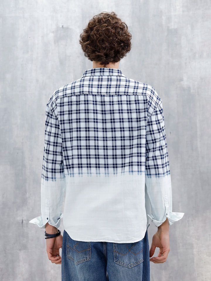 Men's Casual Oversized Fit Checkered Pattern Shirt | White