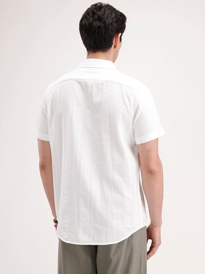 Slim Fit Textured Half Sleeve Shirt | White