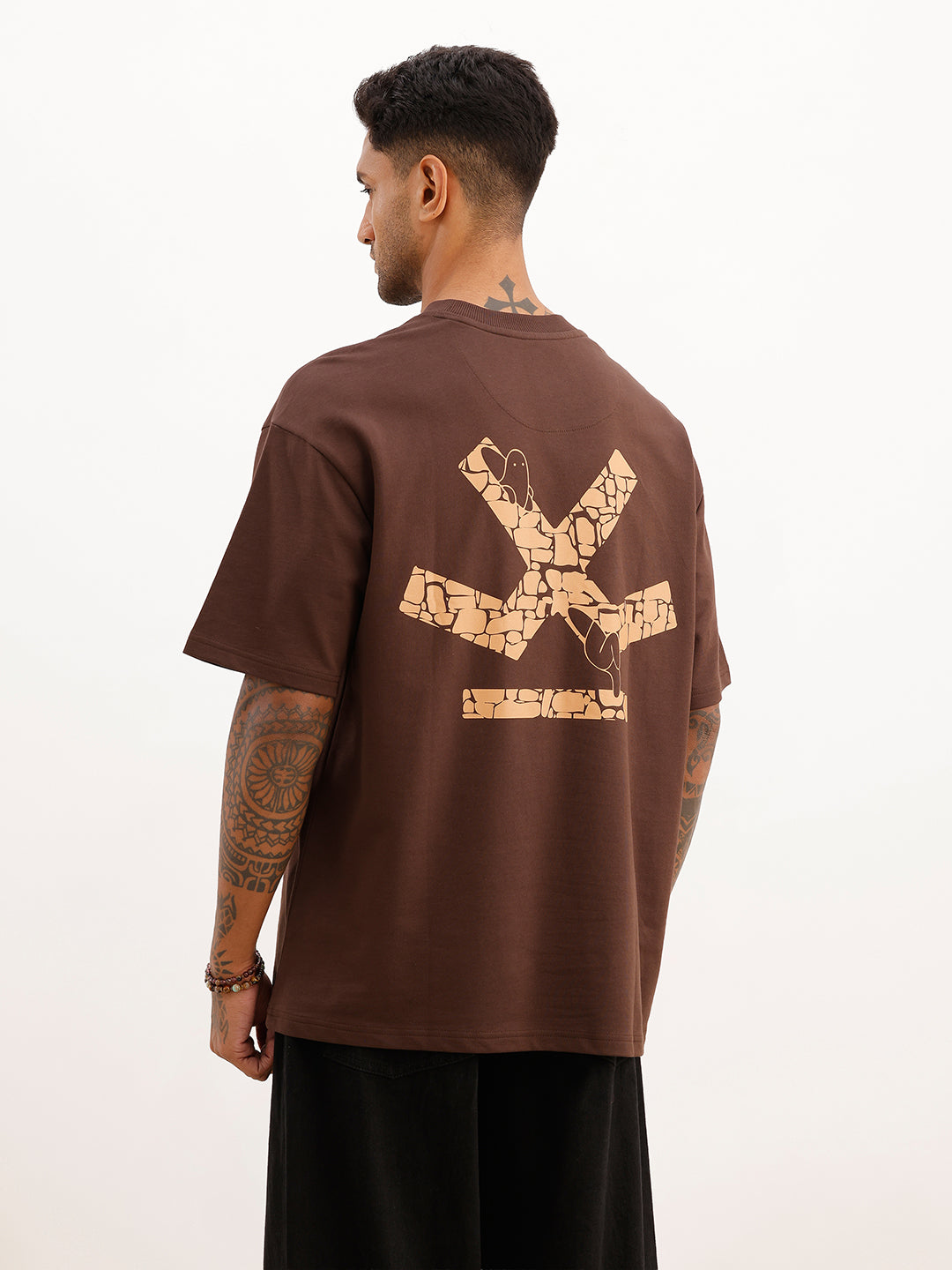 Classic Oversized Back Printed T-Shirt | Brown