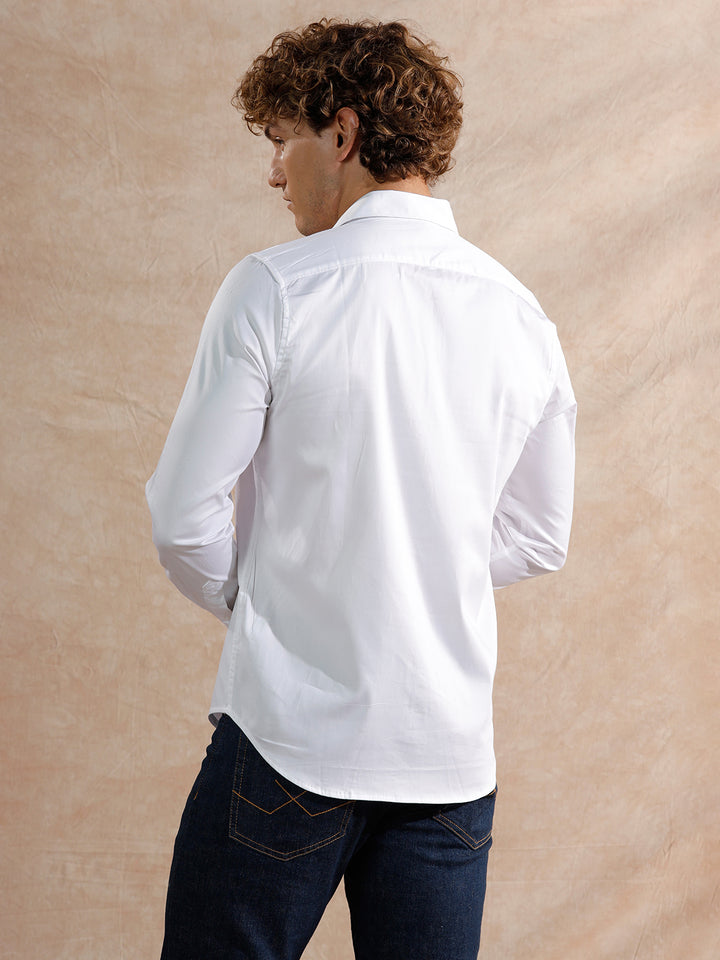 Solid Stretch Cotton Blend Shirt | White
