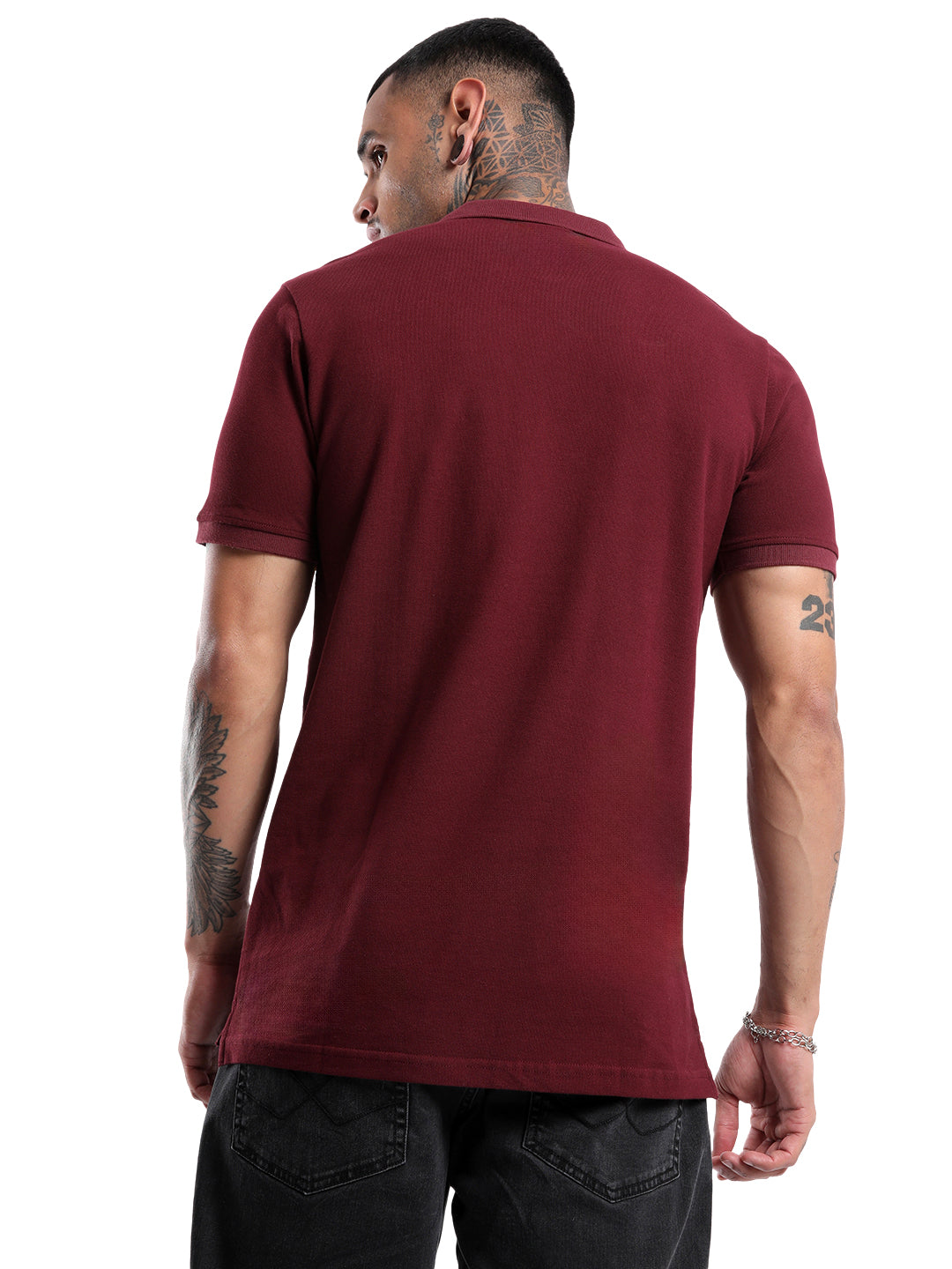 Maroon Colour Block Polo T-Shirt