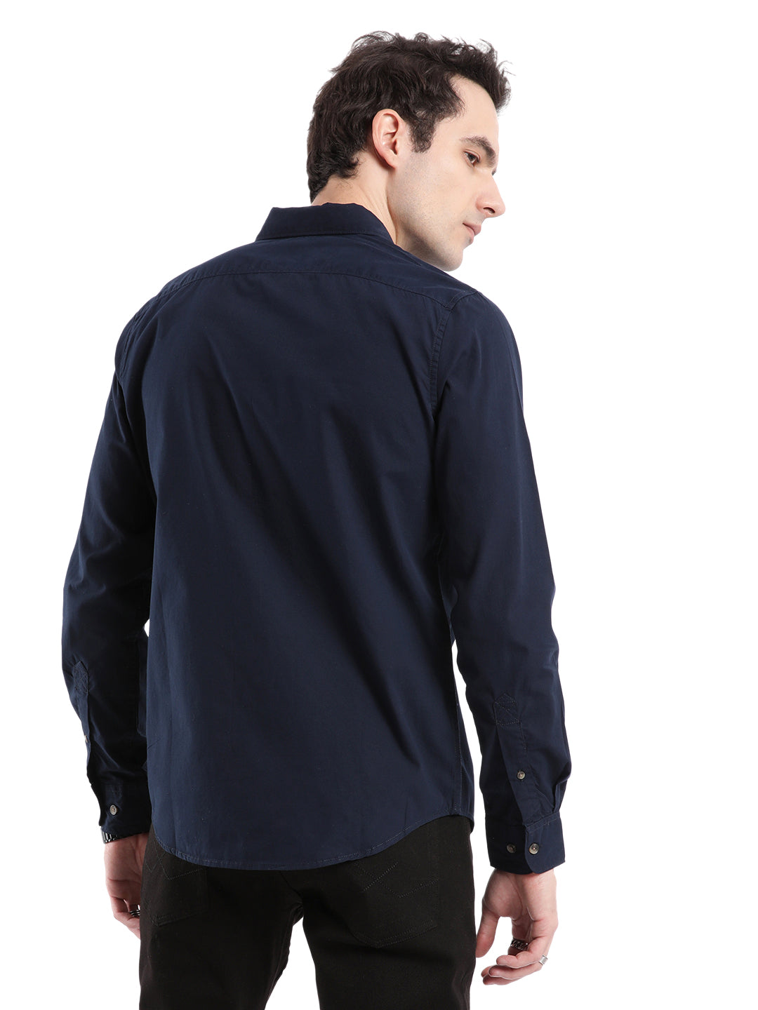 Navy Blue Solid Poplin Shirt