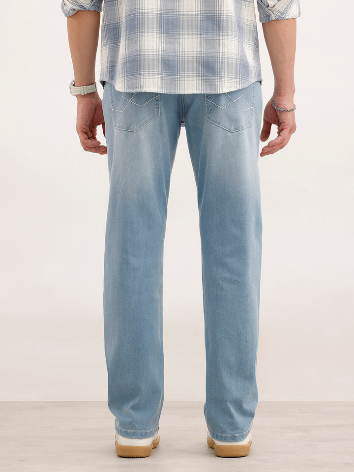 Straight Fit Faded Denim Jeans  | Light Blue