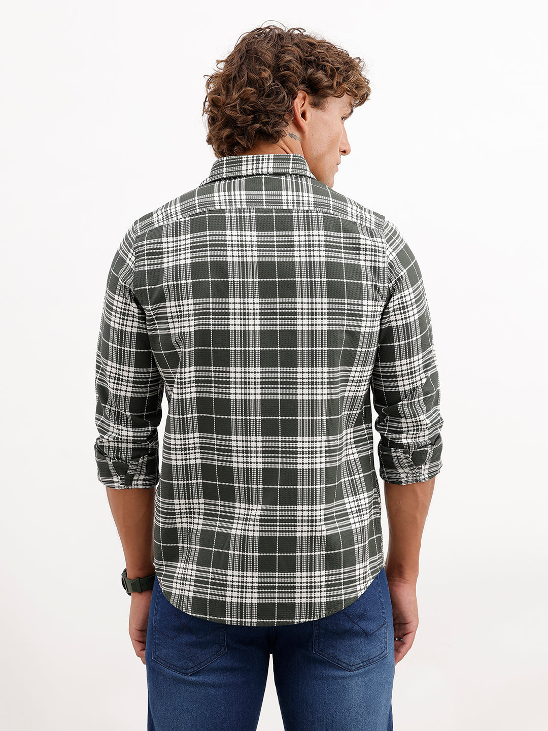 Textured Regular Fit Full Sleeve Shirt | Olive