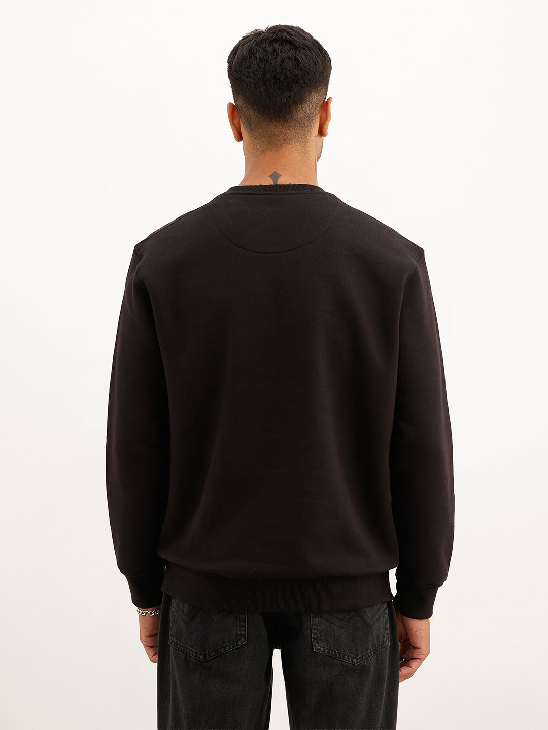 Comfort Fit Placement Printed Sweatshirt | Black