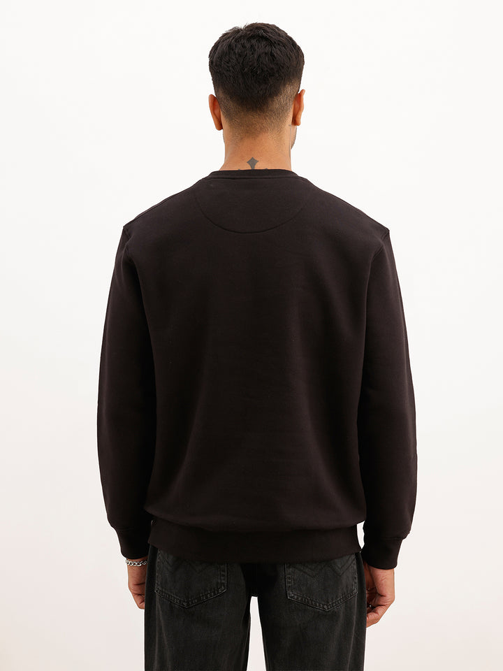 Comfort Fit Placement Printed Sweatshirt | Black