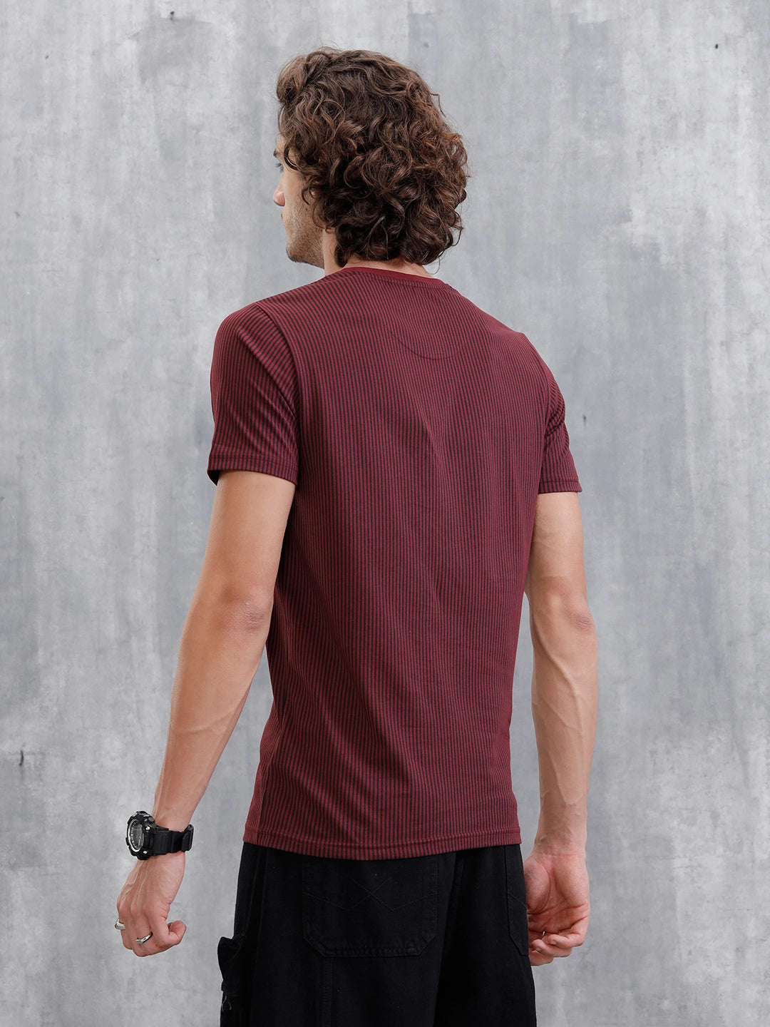 Striped Slim Fit T-Shirt | Maroon
