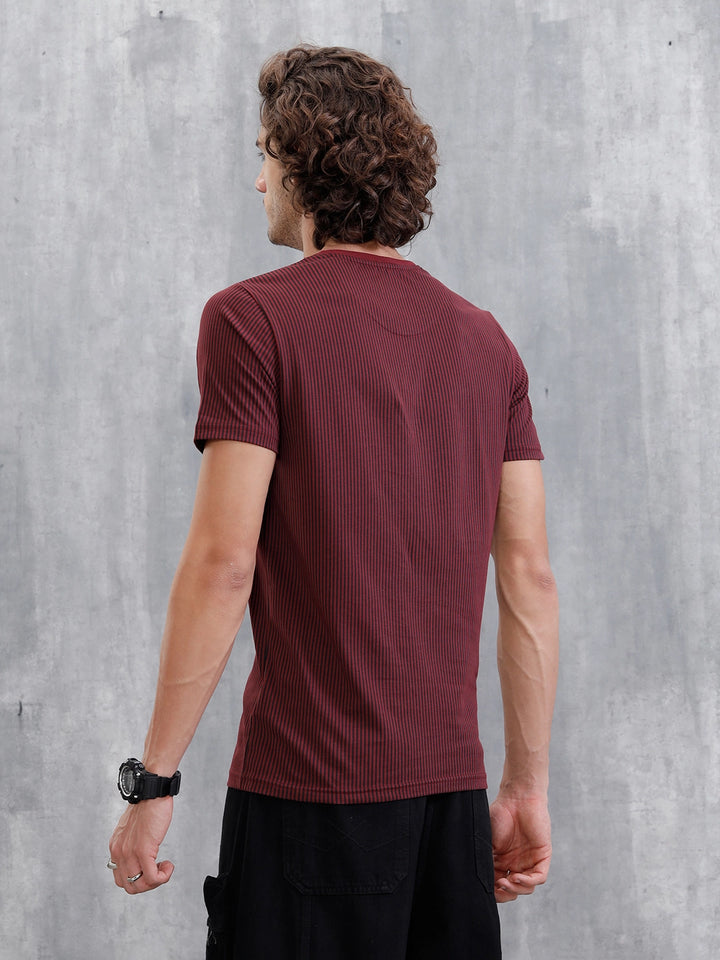 Striped Slim Fit T-Shirt | Maroon