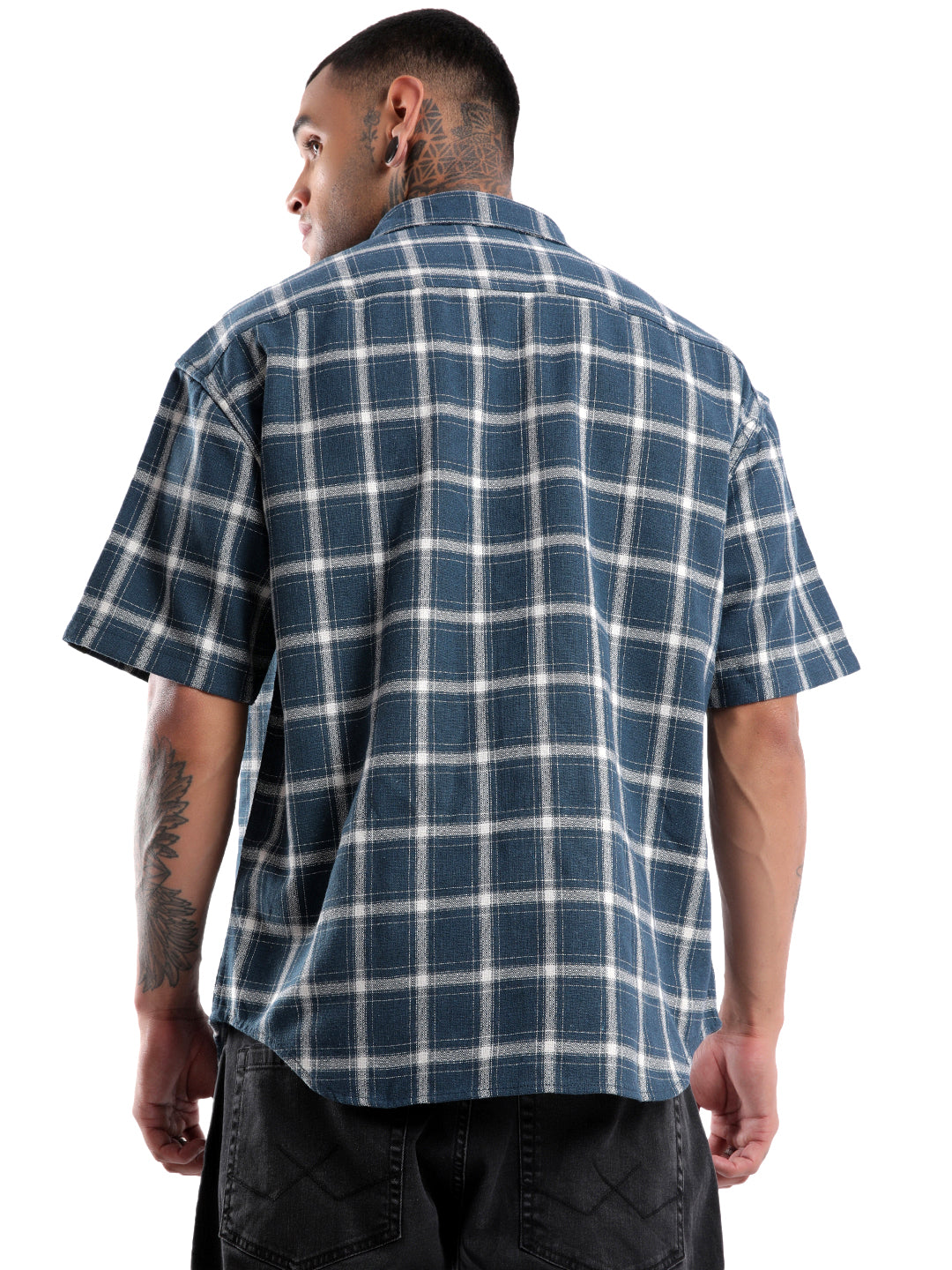 Green and White Checkered Casual Shirt