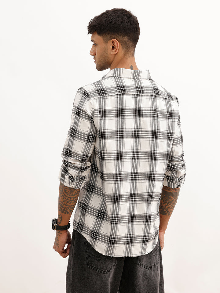 Regular Fit Checkered Full Sleeve Shirt | White