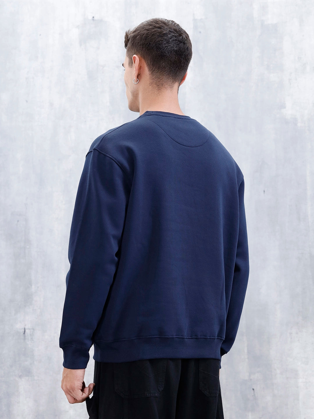 Wrogn Comfort Fit Graphic Sweatshirt For Men  | Navy Blue