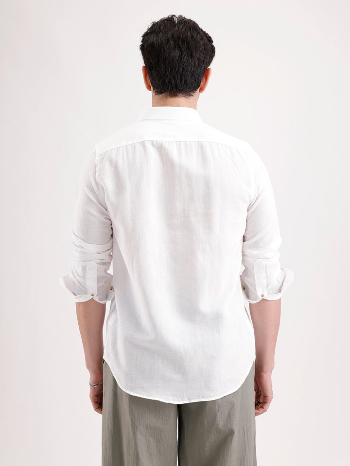 Solid Slim Fit Linen Blend Shirt  | White