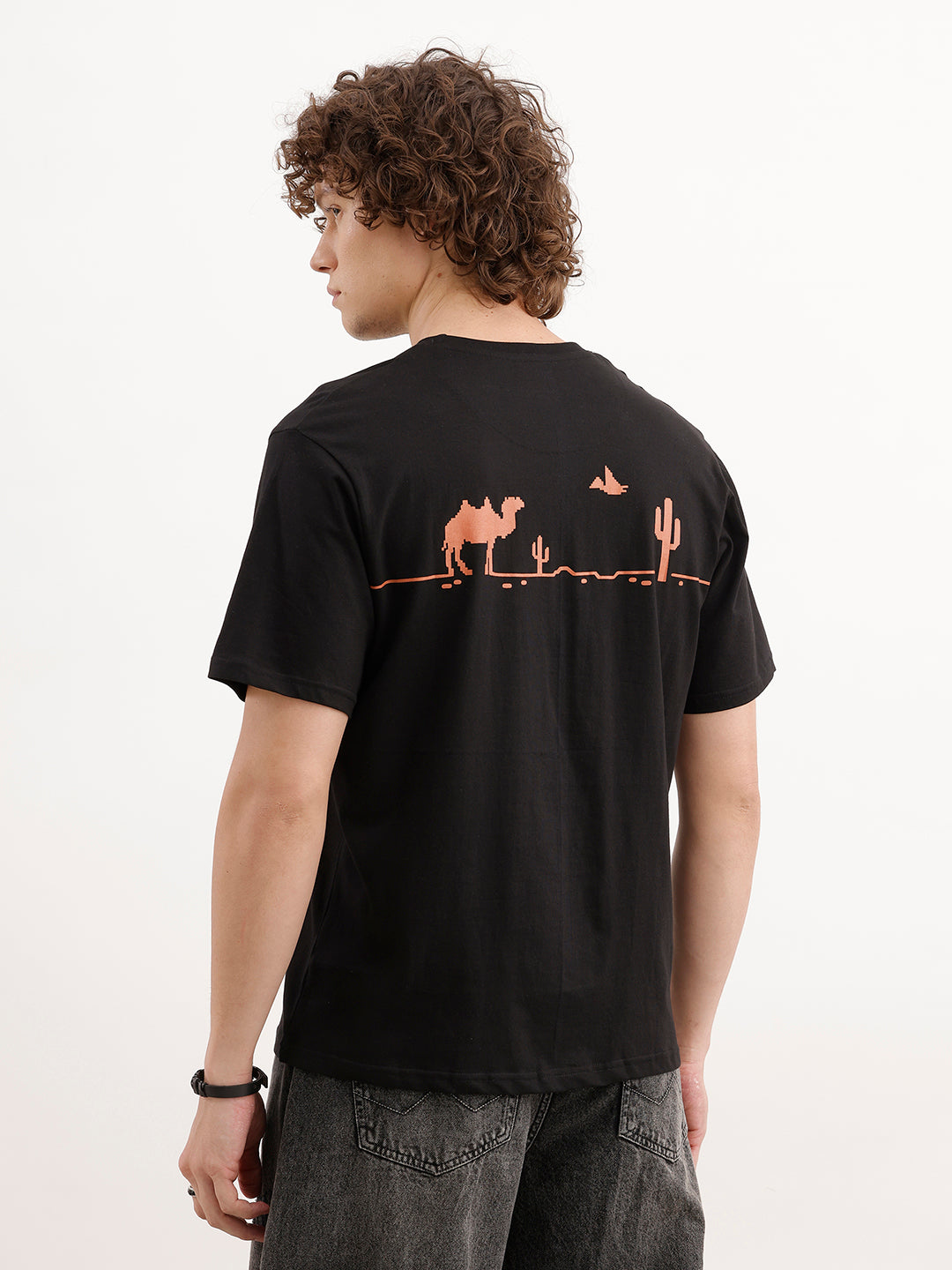 Comfort Fit Placement Printed T-Shirt  | Black