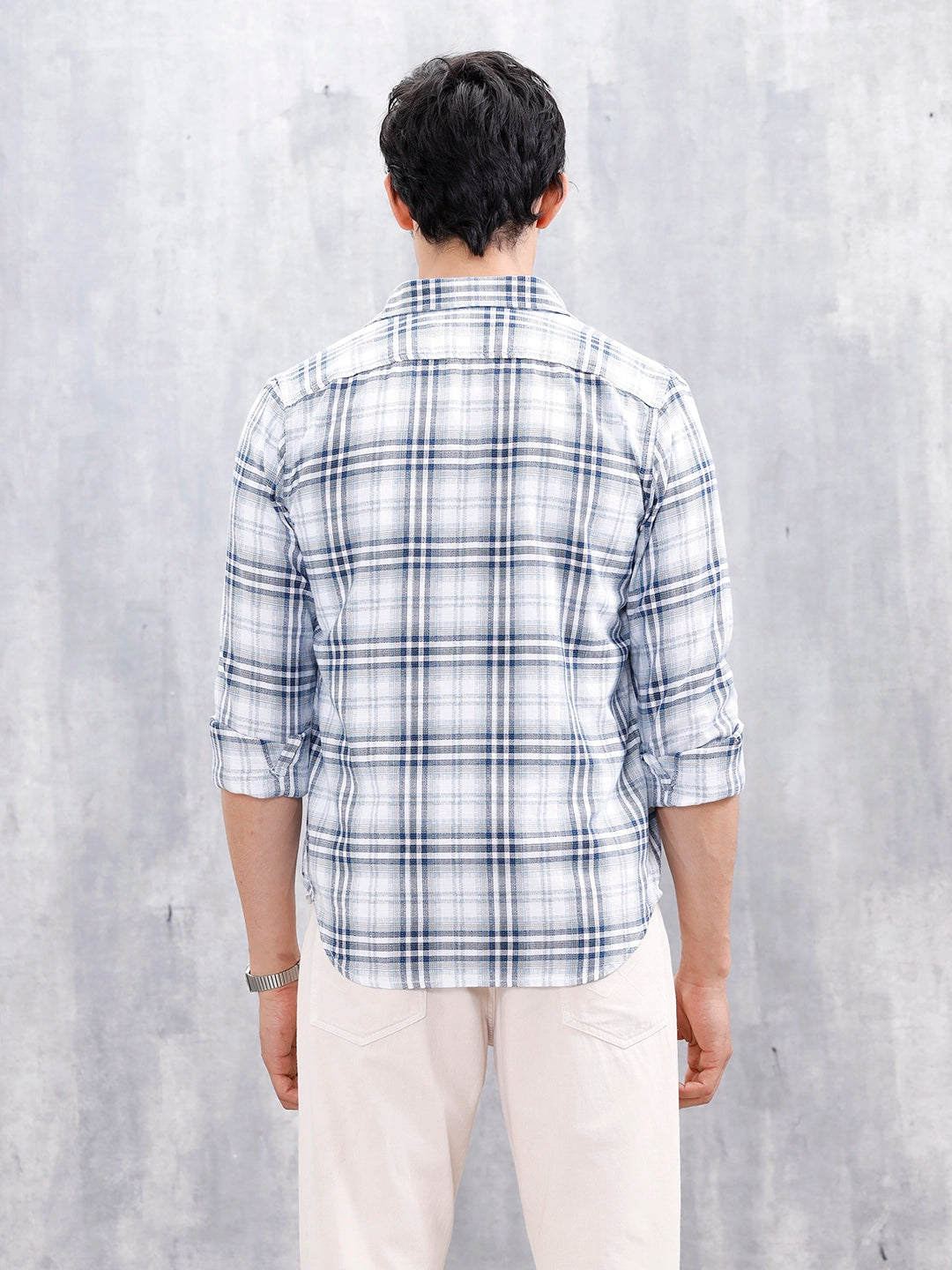Men’s Slim Fit Checkered Casual Shirt | Blue