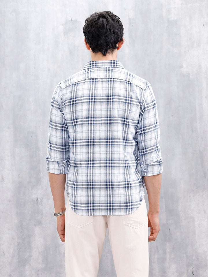 Men’s Slim Fit Checkered Casual Shirt | Blue