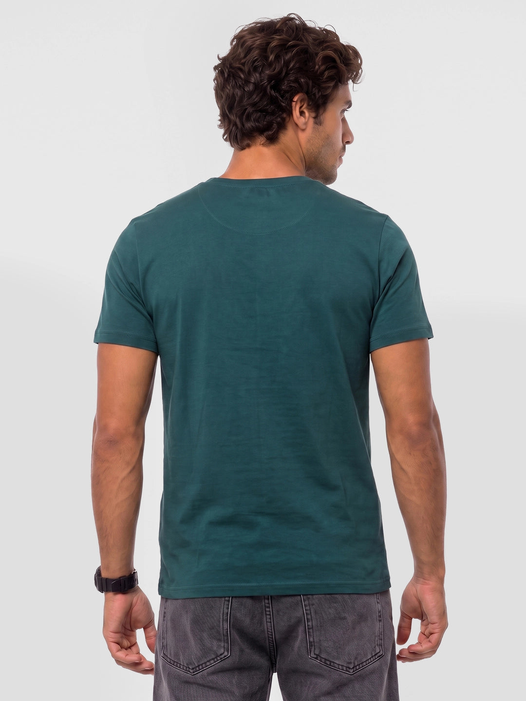 Slim Fit Placement Printed T-Shirt | Dark Green