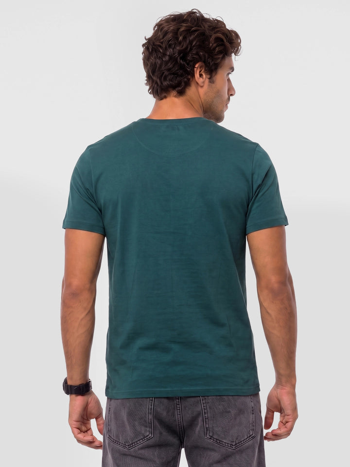 Slim Fit Placement Printed T-Shirt | Dark Green
