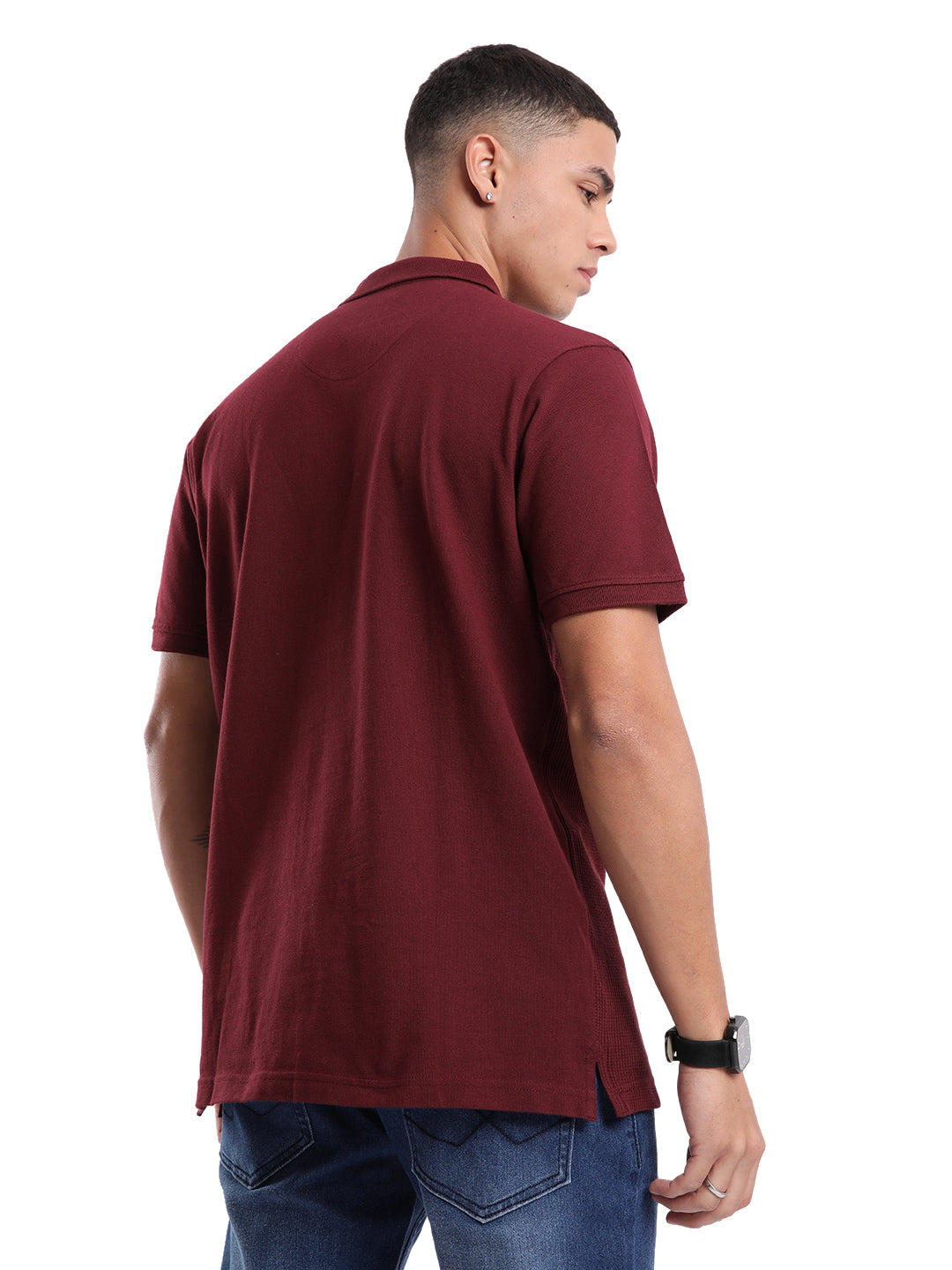 Textured Maroon Waffle Polo T-Shirt