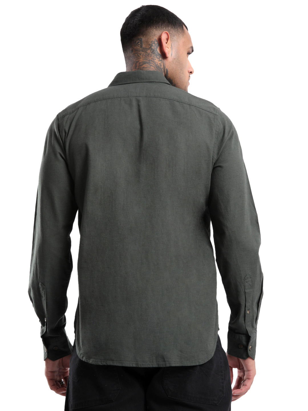 Solid Olive Cotton Linen Shirt