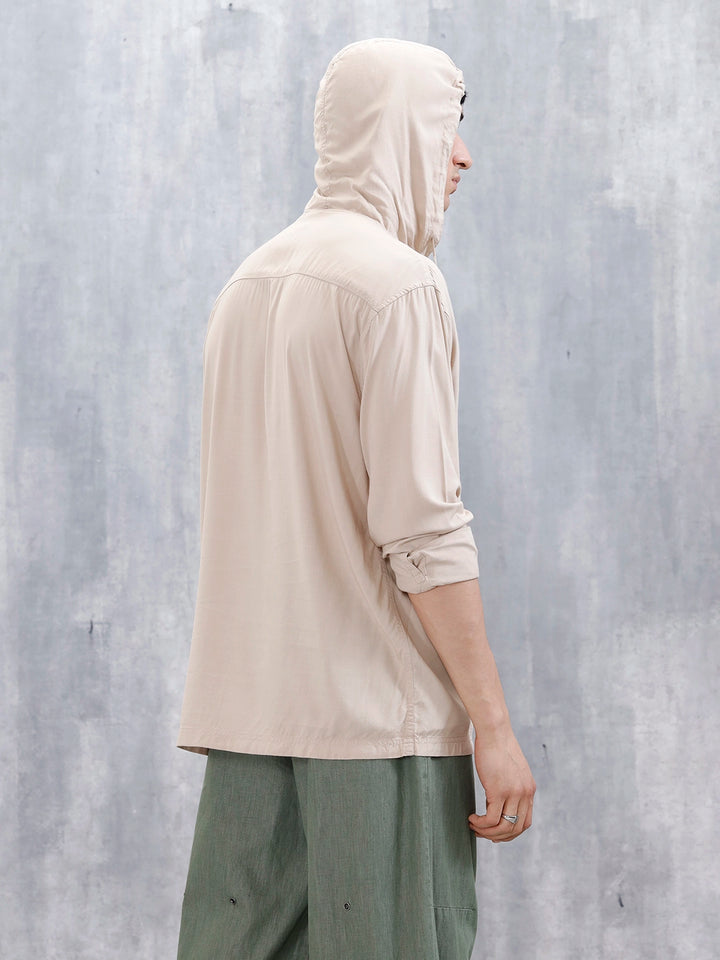 Wrogn Men's Casual Hooded Henley Pullover For Men's | Khaki