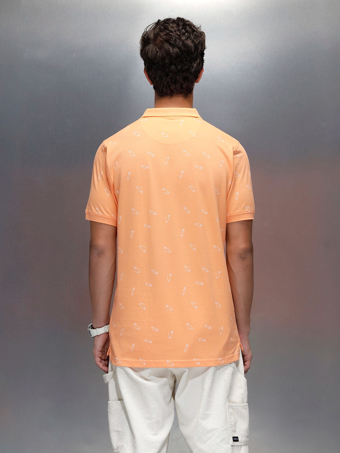 Wrogn Men's Casual All-Over-Printed Polo T-shirt | Orange