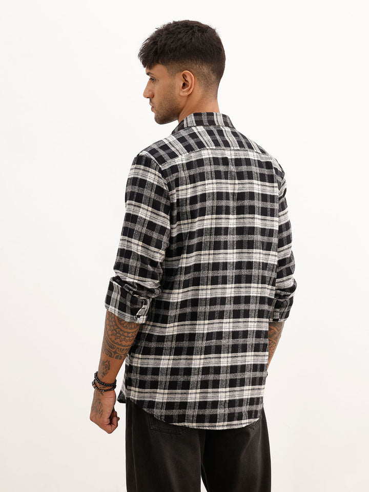 Checkered Slim Fit Full Sleeve Shirt | Black