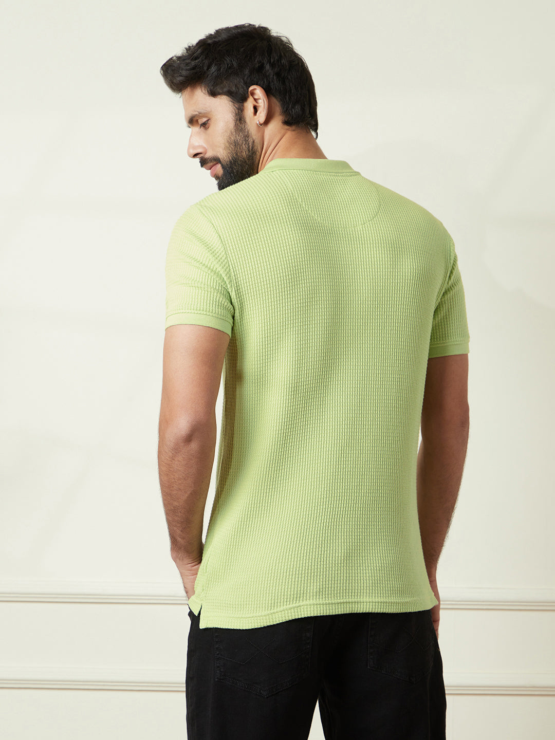 Textured Slim Fit Polo T-Shirt in Sage Green