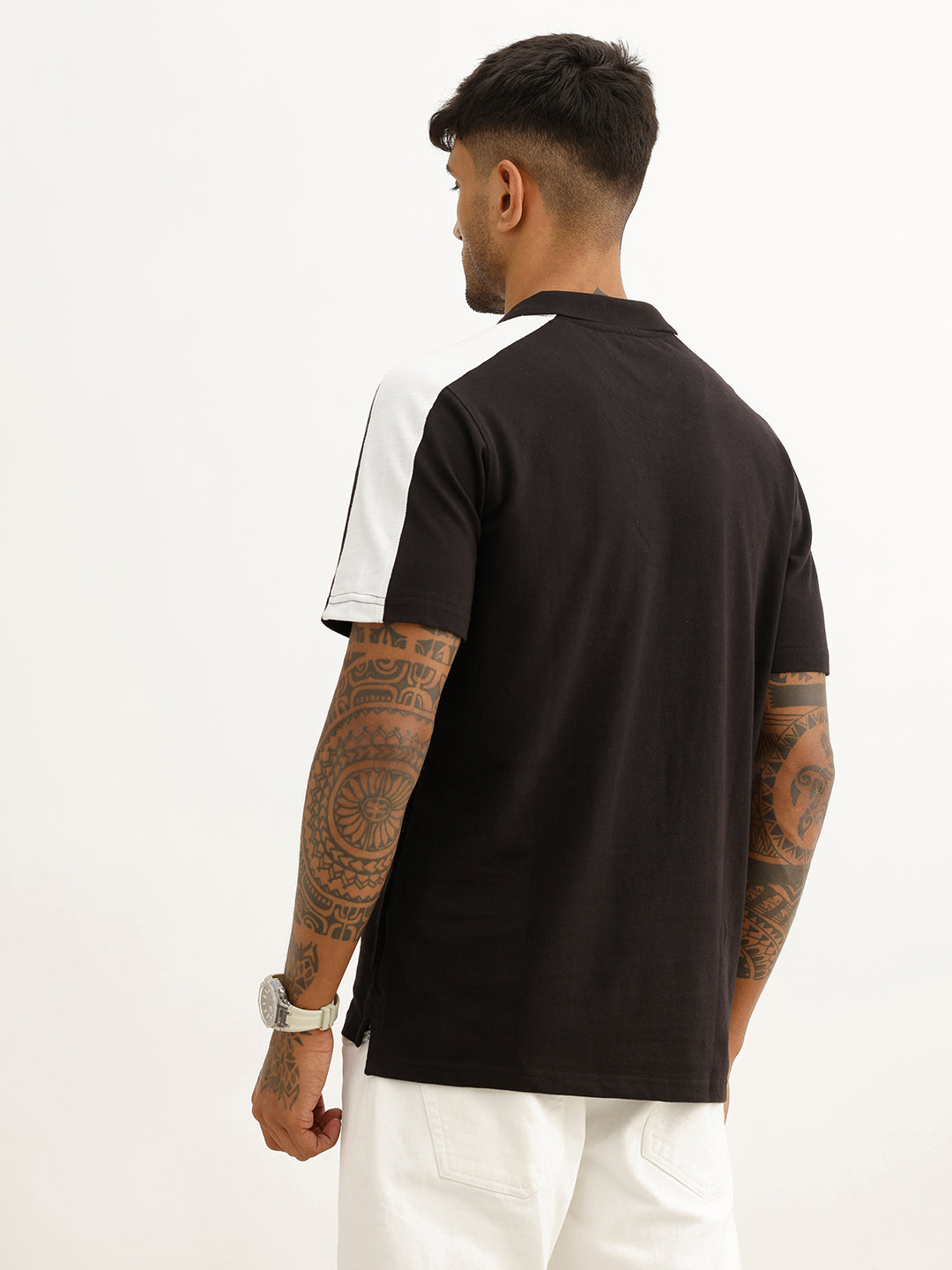 Slim Fit Contrast Sleeve Polo T-Shirt | Black