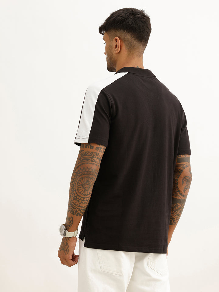 Slim Fit Contrast Sleeve Polo T-Shirt | Black